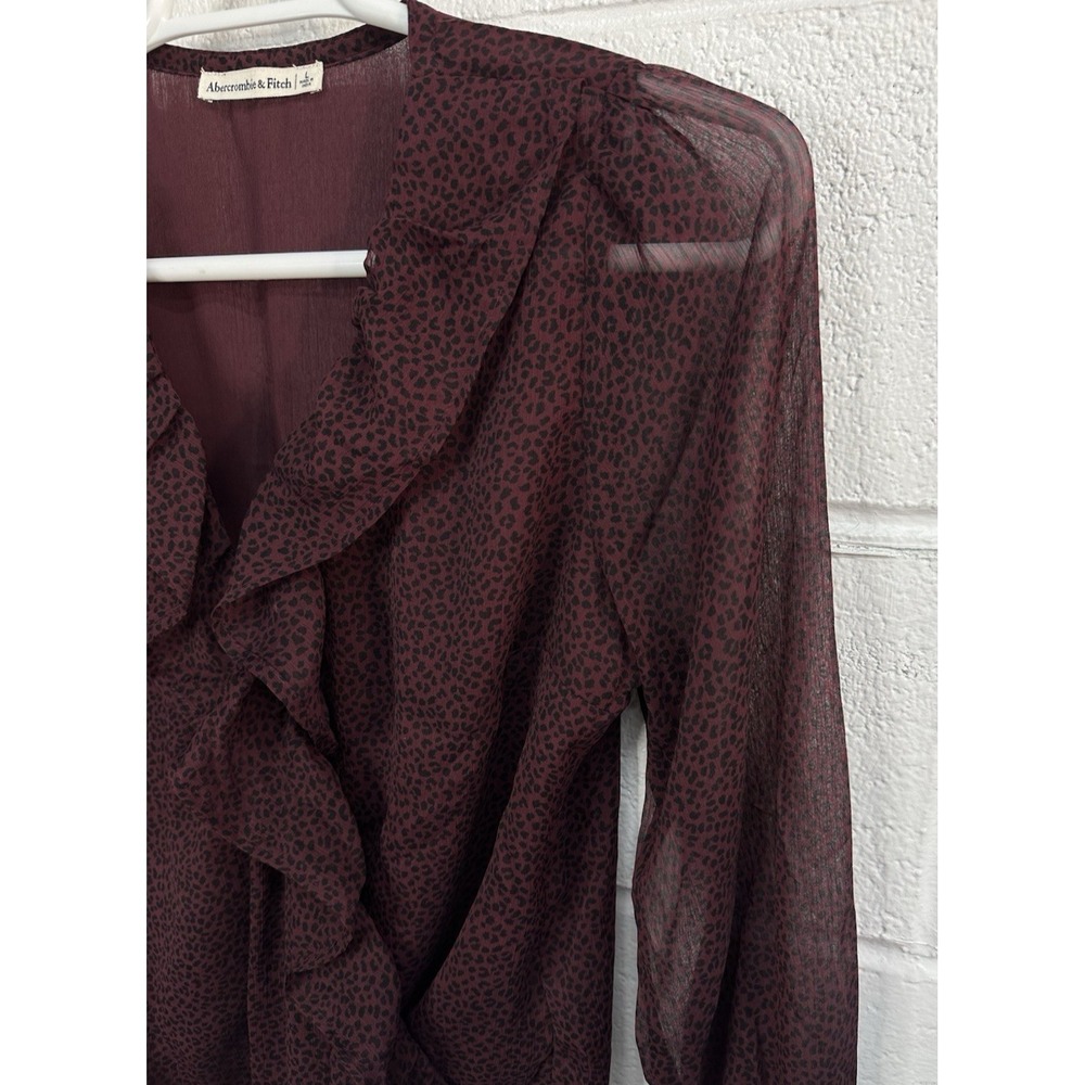Abercrombie & Fitch Womens Large Maroon Red Bodysuit Long Balloon Sleeve Sheer